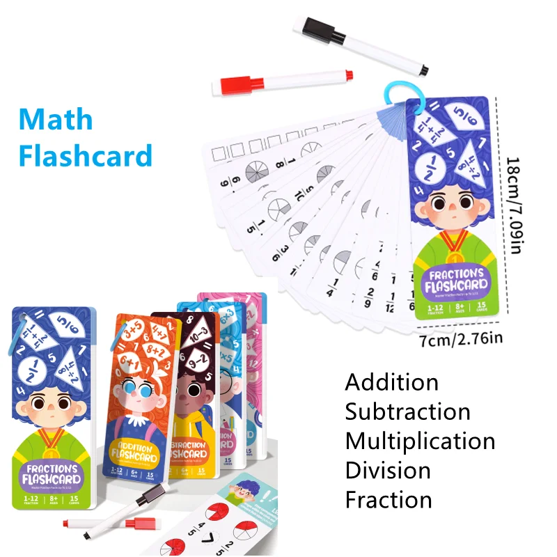 Math Flashcards Addition/ Subtraction/ Multiplication/ Divsion/ Fraction Learning Toys Montessori Mathematics Educational Game