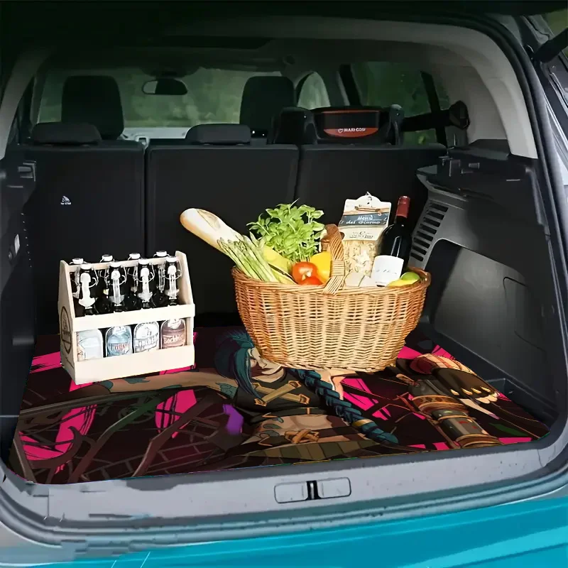 1pc Car Trunk Mat Featuring An Anime Character With Bright Blue Hair - Sturdy, Easy To Clean, Suitable For A Variety Of Vehicles