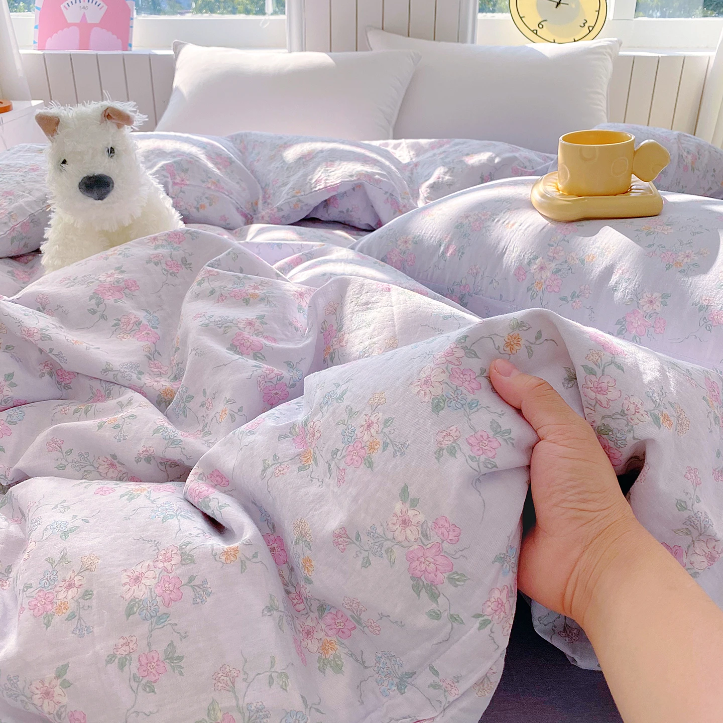 100%Cotton Comforter Cover Double-layered Gauze Duvet Cover Single/Queen/King Size Purple Floral Print funda nordica 220 x 240