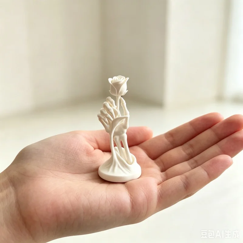 3D Printed White Skeleton Hand With Rose Sculpture Gothic Resin Ornament Desktop Halloween Home Decor