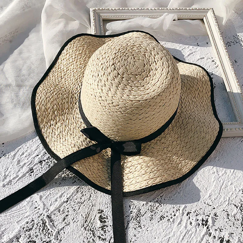 Summer Sun Protection Large Brimmed Straw Hat For Women\'s Beach Vacation Beach Hat Sun Protection Korean Bow Hat