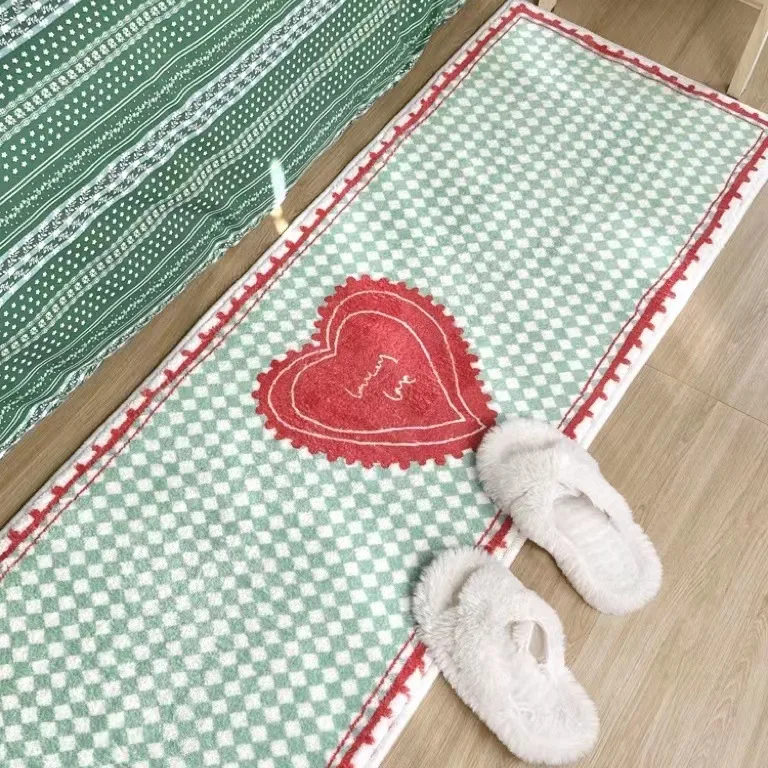 Soft Imitation Cashmere Carpet Bedroom Bedside Rug Bathroom Absorbent Non-Slip Rugs Heart Print Floor Mat Living Room Door Mats