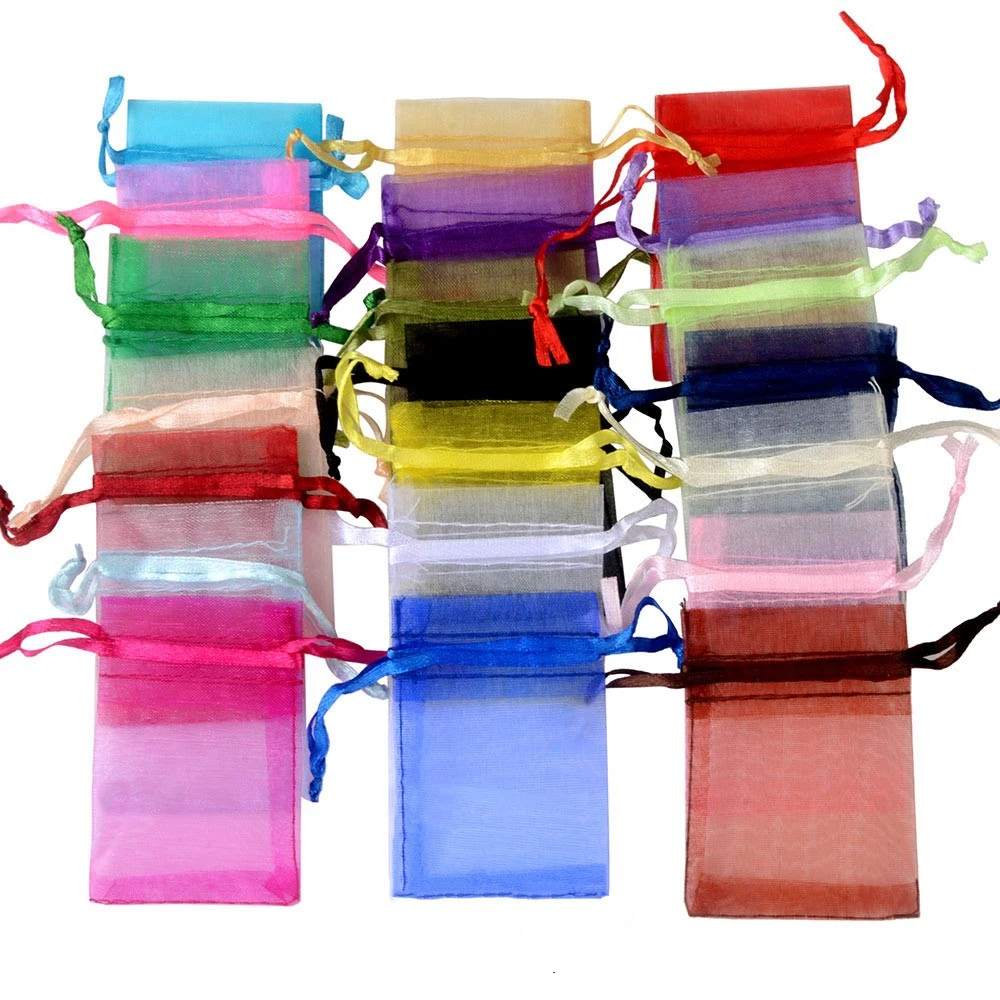 50pcs/100pcs/lot 5x7cm Jewelry Packaging Organza Bags 24 Colors For Selection Fit Wedding Gift Candy Small Pouch Wholesale