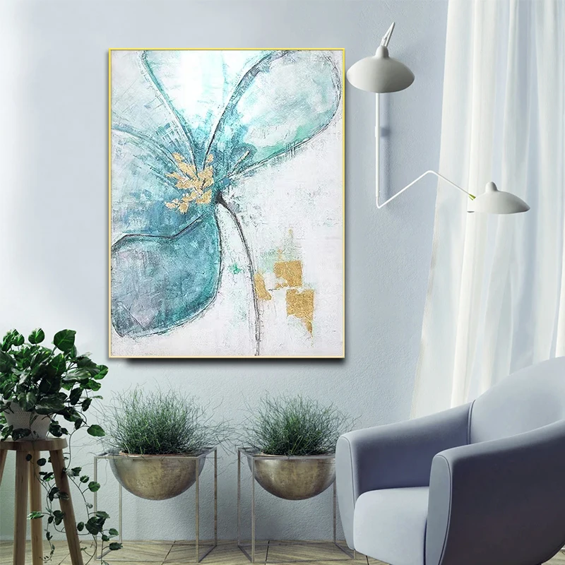 

Hand-painted Oil Painting Modern Flower Hanging Painting Vertical Version Dining Room Living Room Gold Foil Decorative Painting