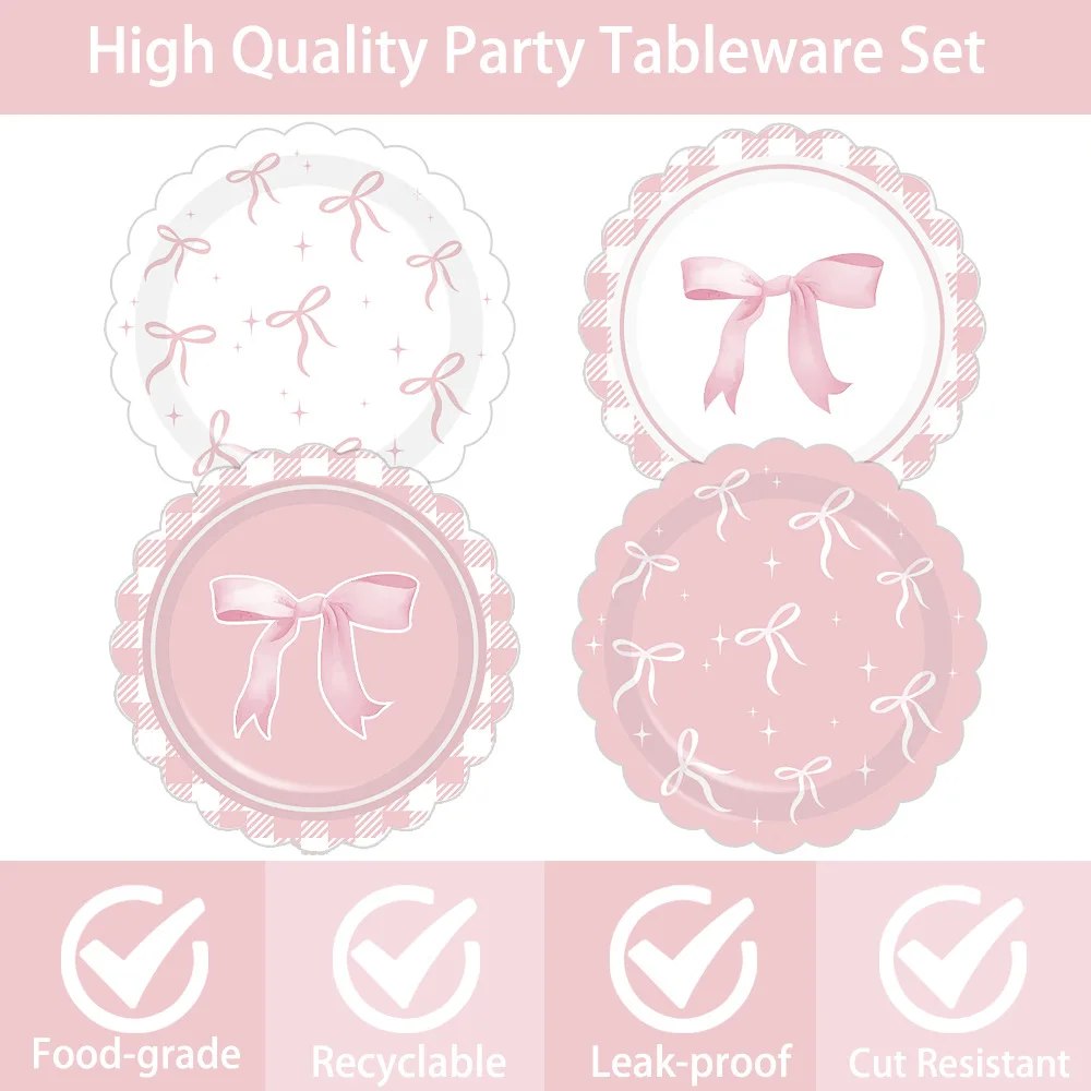 Pink Bow Party Plates Set