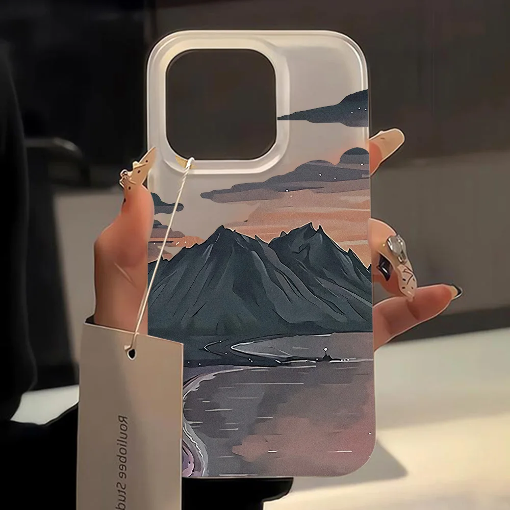Anime Landscape Phone Case For iPhone 11 14 16 15 Pro Max 14 Plus 15Pro 13 12 Mini Cases Sunset Snow Mountain Scenery Soft Cover view 2