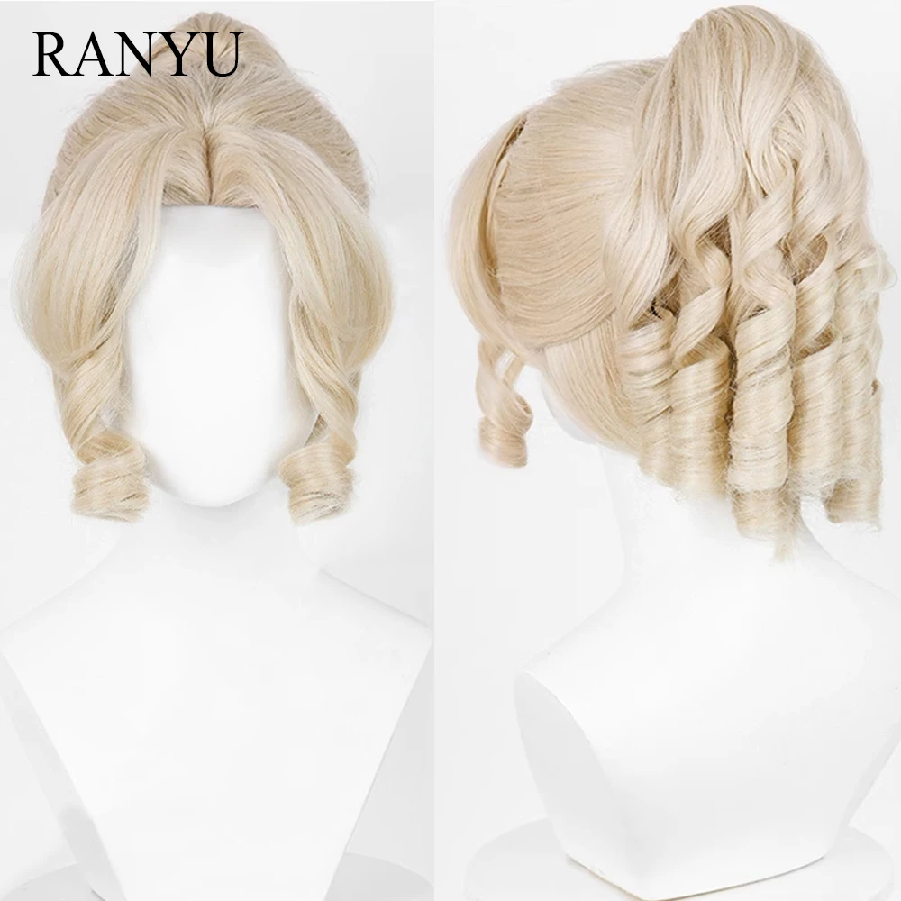 Short Wavy Blonde Wig Synthetic Ponytail Clip Anime Game Cosplay Fluffy Wig Heat Resistant for Daily Party