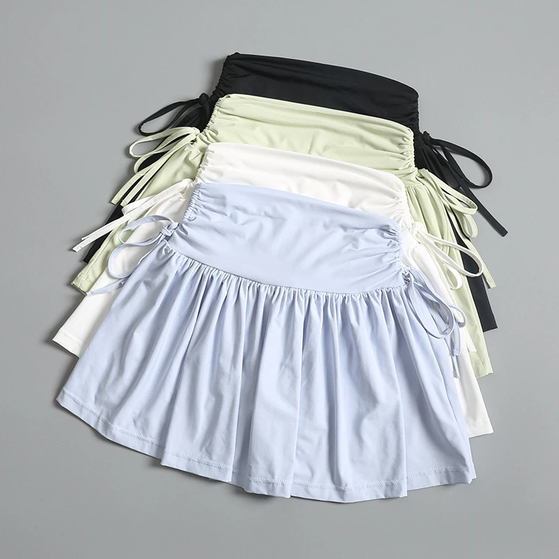 

Korean Summer White Mini Skirts Ladies High Waist Drawstring Sports Skirt Girly Style All-Match Short Skirts