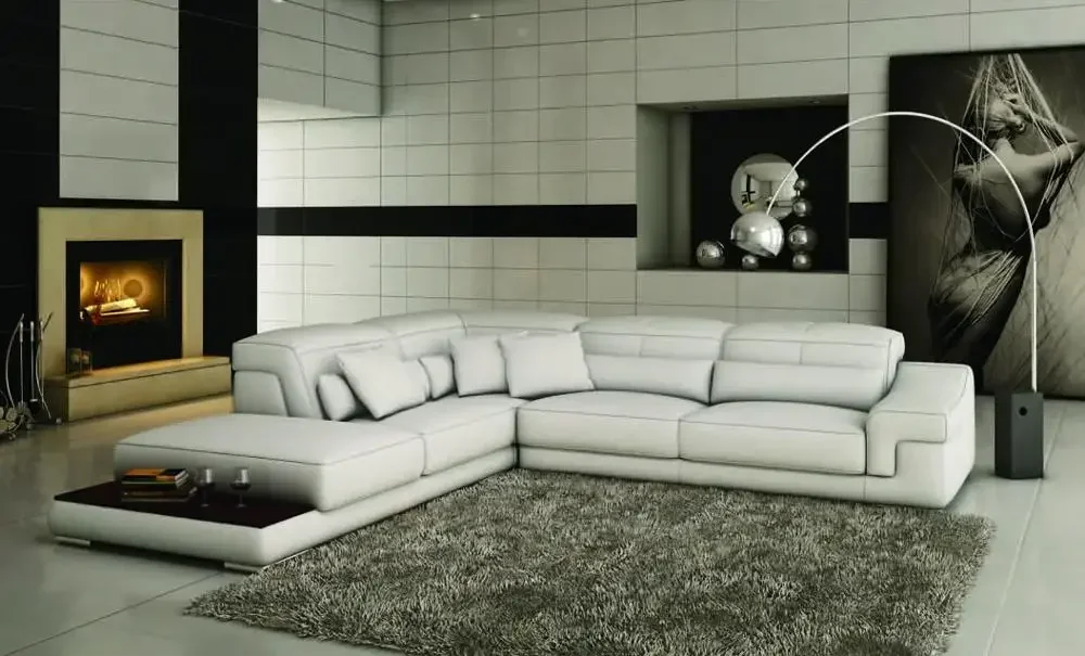 2026 canada hot sale model design leather sectional sofa set L shape sectional corner sofa living room furniture with coffee tab