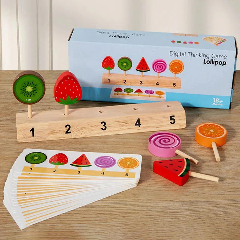 Kids Shape Color Sorting Board Game Toys Wooden Fruit Candy Ice Cream Matching Game Logical Thinking Training Pretend Food Toys