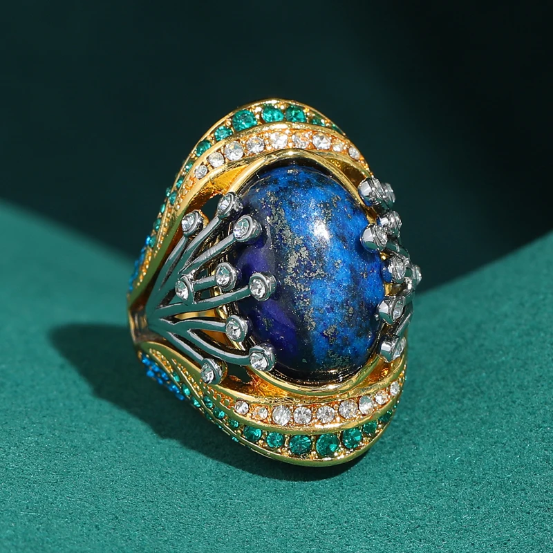 

Vintage Oval Lapis Lazuli Rings Gold Color Luxury Woman Round Color Natural Stone Designer Jewelry Retro Art Deco 2026 New