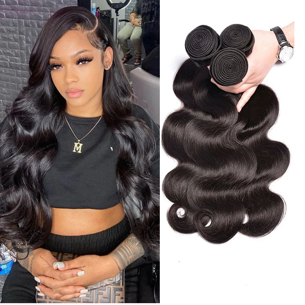 Tissage en Lot Brésilien Naturel Remy Body Wave pour Femme, Extensions de Cheveux Humains, Document Naturel, 1/3/4 Pièces