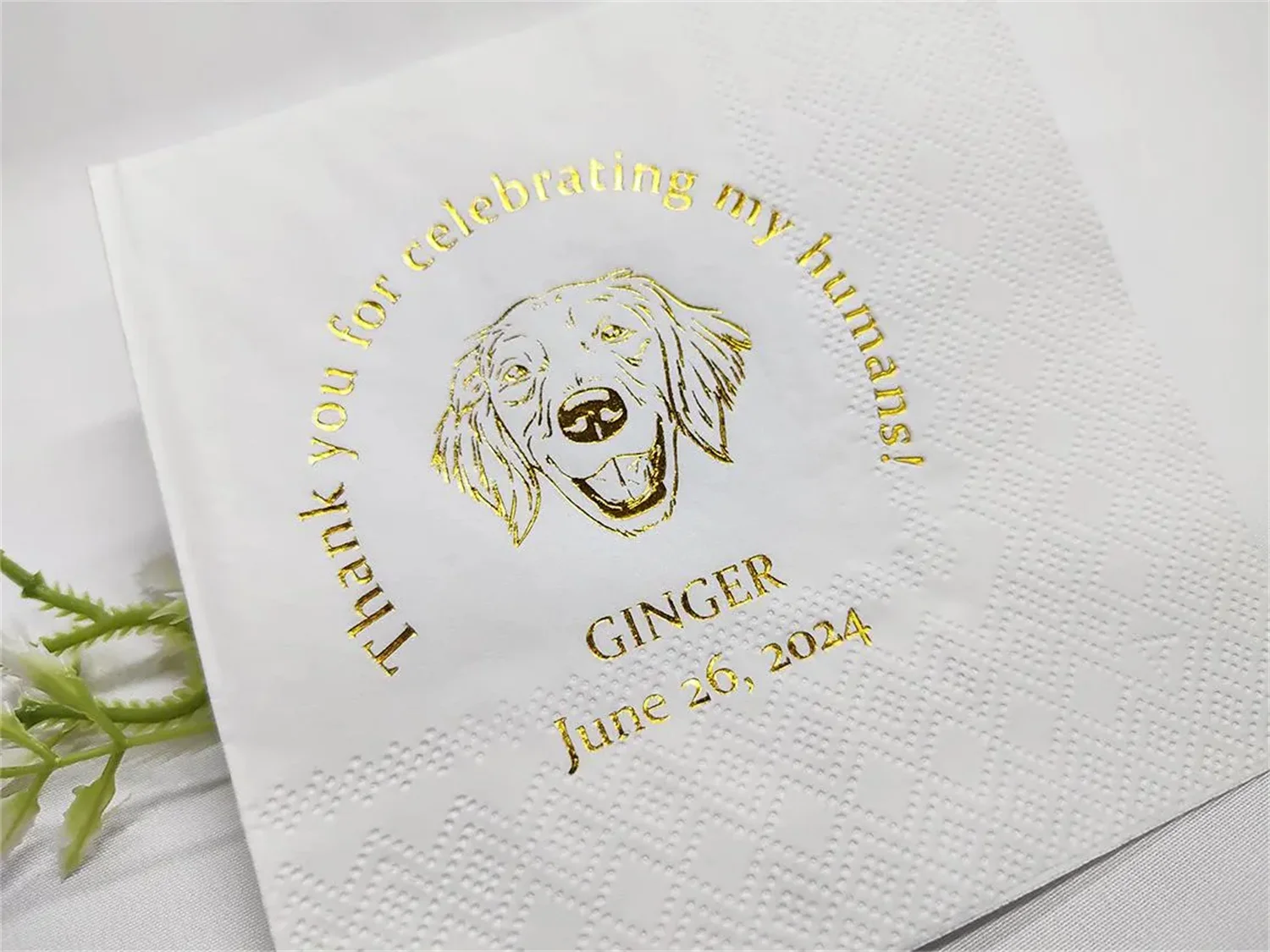 50 PCS Custom Illustrated Pet Wedding Napkins, Personalized Gold Foil Cocktail Napkins, Dog Wedding Napkins, Pet Dog Napkins, Cu