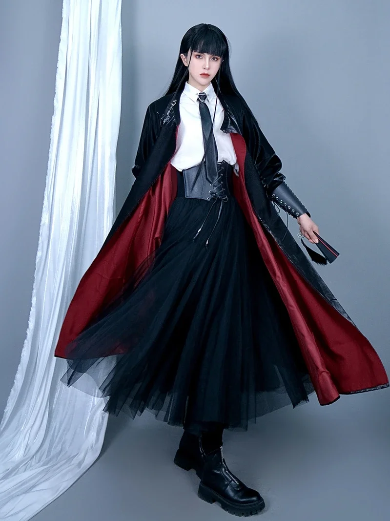 Chinese Traditional Costume Hanfu Tang System Round Neck Robe Chinese Style Couple Style Red and Black Windbreaker Coat Gifts