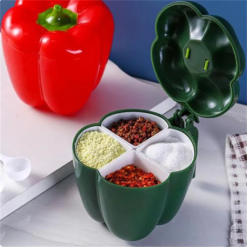 

4 In 1 Seasoning Storage With Spoon For Pepper Spice Plastic Jar Creative Chili Shape Barbecue Condiment Home Kitchen Acceesorie