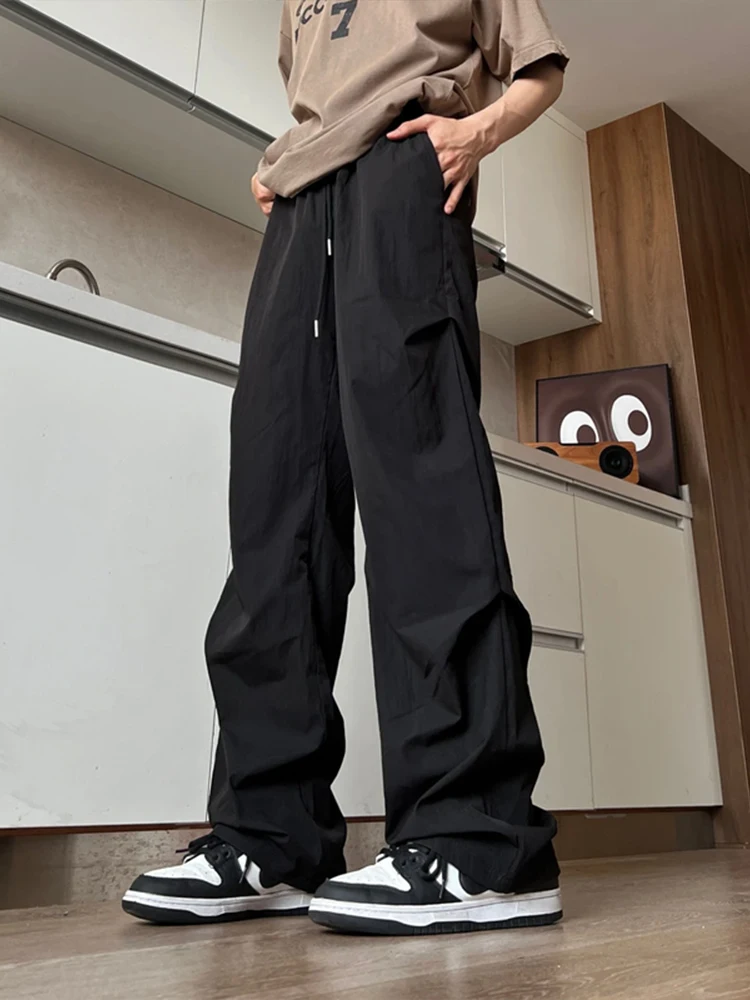 

Cleanfit Men's Bla Wide Leg Casual Pants Long Length Drapey Folded Straight Tube Trousers Loose Comfortable Summer Leisure