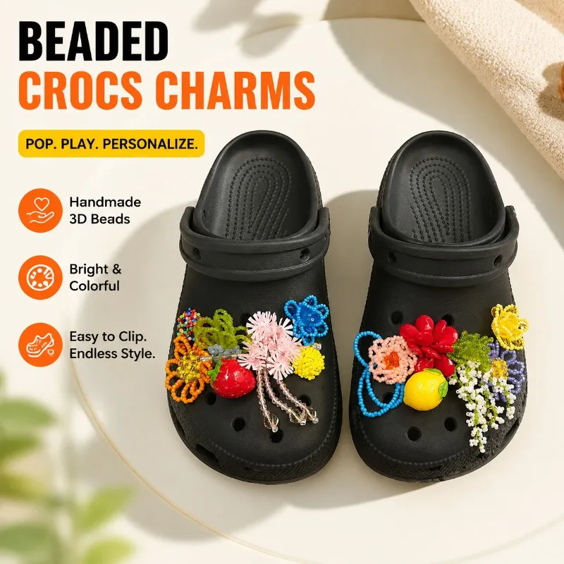 Handmade 3D Beaded Shoe Charms Dopamine Vibrant Color Premium Texture Clog Decor Ornaments Detachable Hole Sandal Accessory