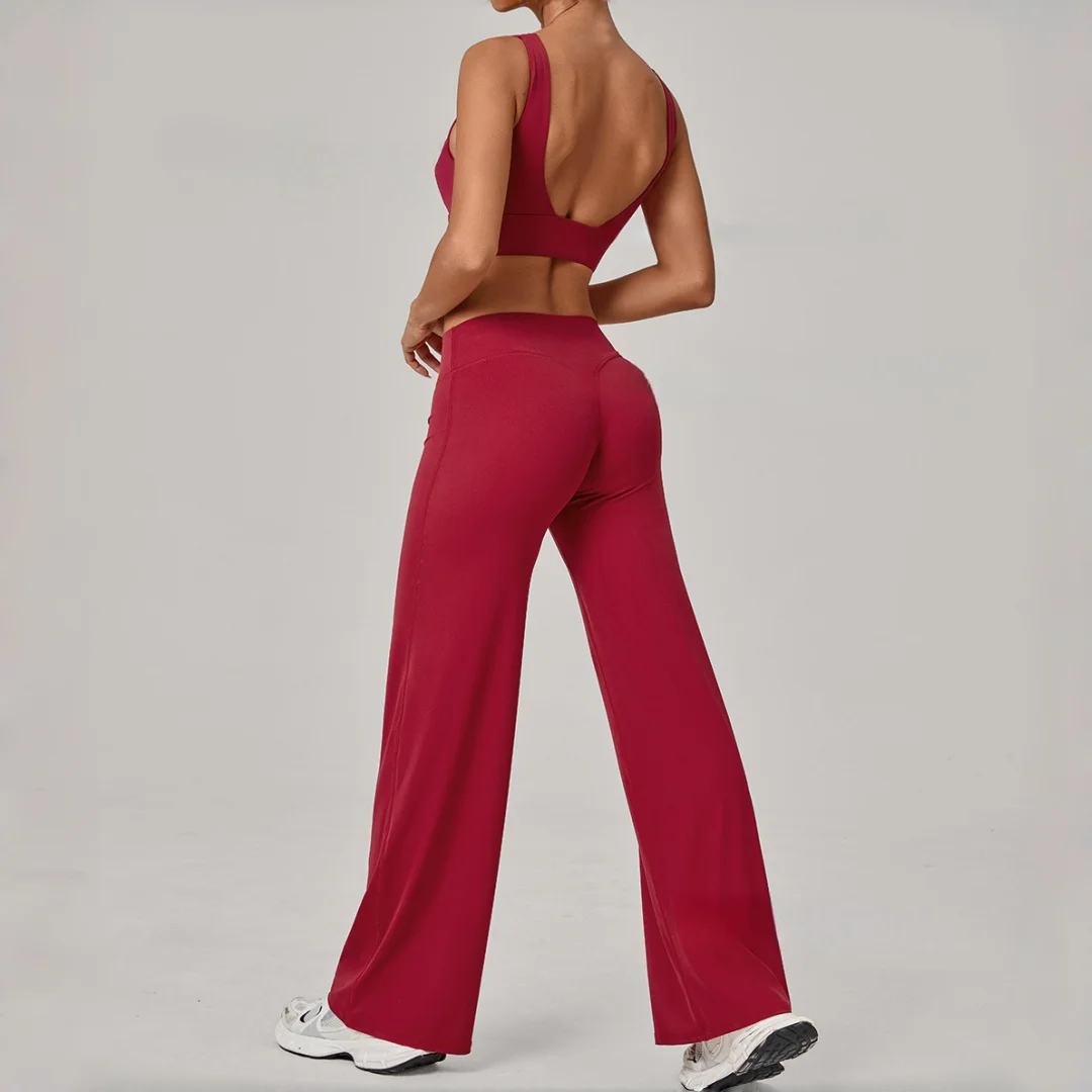 

Women's Straight Leg Pants Yoga 2pc Sets Tight Blackless Bra Sports Set Running Fitness Suit Workout Clothes Gym Sportswear