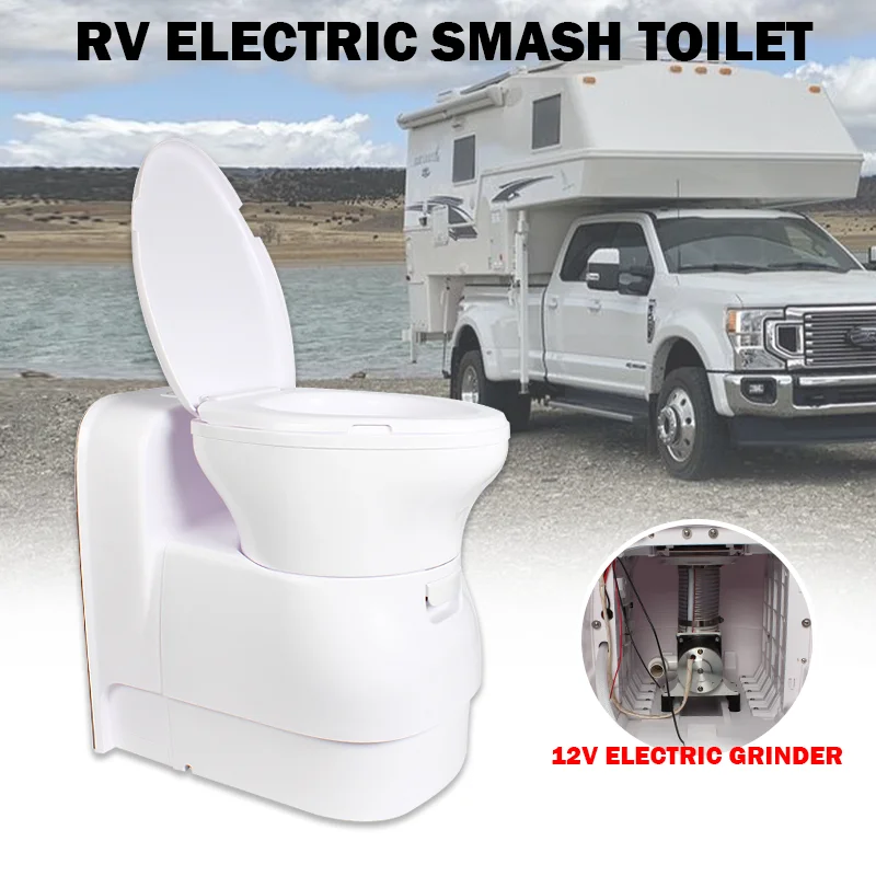 Deren 12V 300W RV Travel Portable Toilet Caravan Electric Flush Toilet Electric Crushing Flushing Cassette Toilet