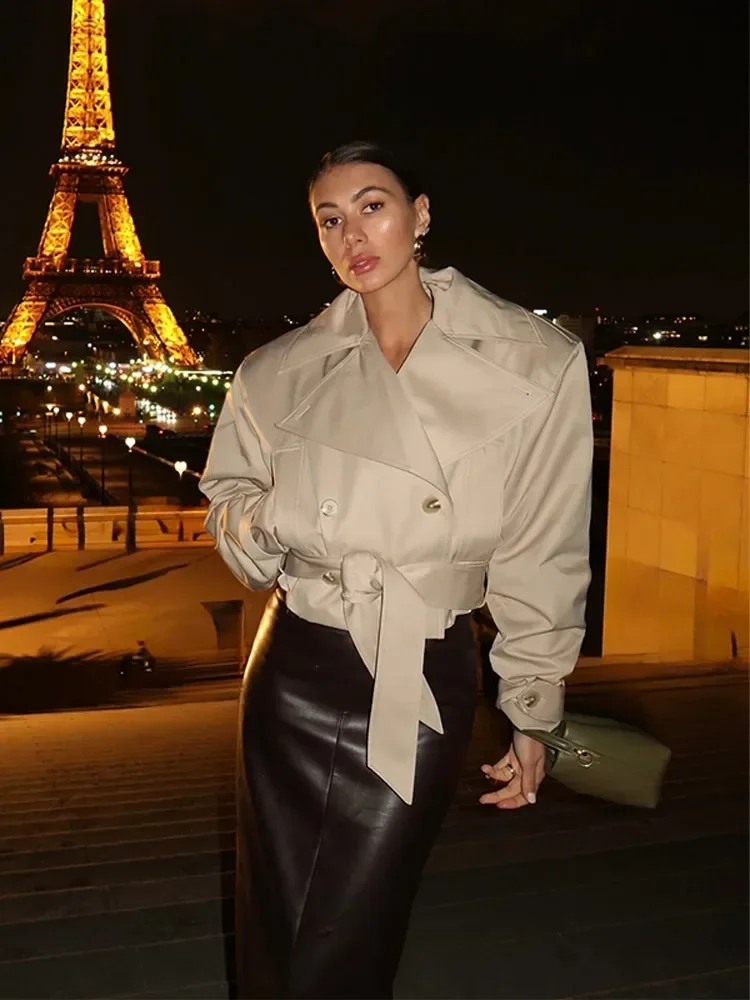 الرجعية الدانتيل يصل الراحة سترة واقية معطف المرأة شيك مزدوجة الصدر طويلة الأكمام جيوب جاكيتات سيدة الخريف ملابس خارجية غير رسمية الشارع