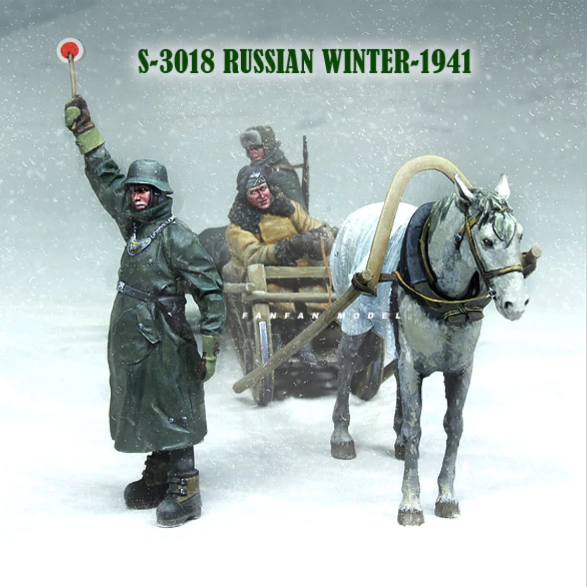 1/35 unbemalter Modellbausatz aus Kunstharz, russischer Winter (3 Personen, Pferd und Schlitten), unmontiert und unbemalt GK, 885R