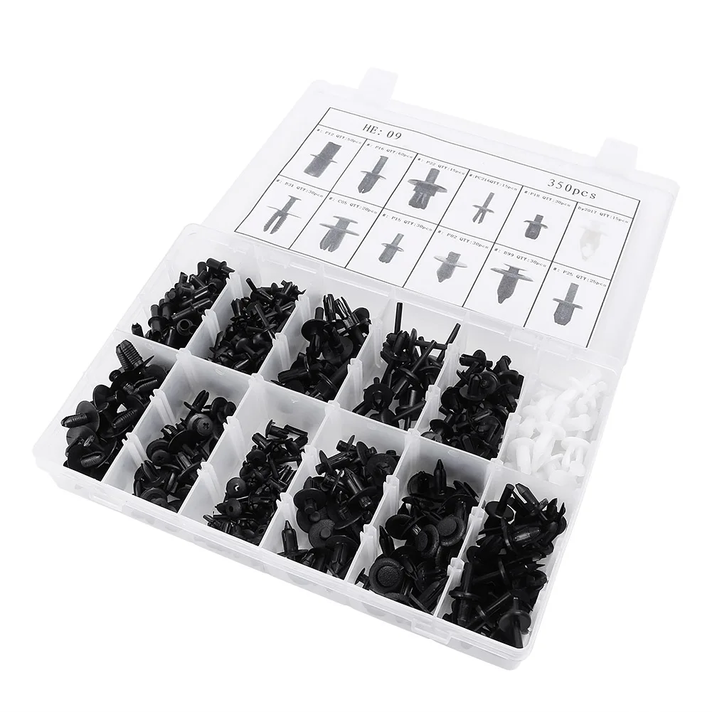 350Pcs Car Body Plastic Push Pin Rivet Fasteners Trim Moulding Clip Kit box