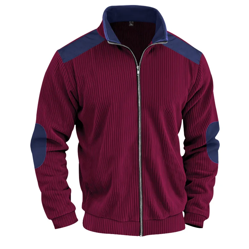 Herren Stehkragen Cordjacke, Farbblock-Design, Reißverschluss-Mantel, Retro, Locker Geschnitten, Lässig, Langarm, Herbst-Winter, Alltag, Streetwear – Detail 39