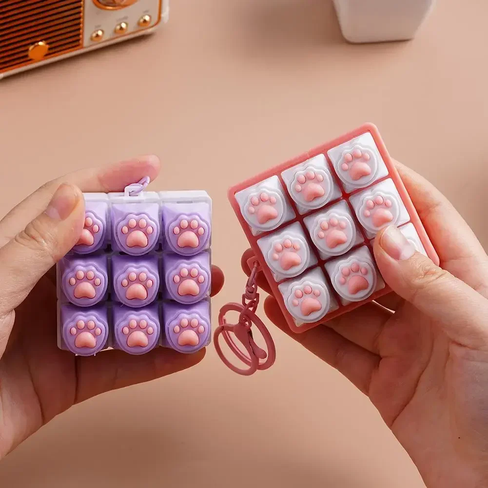 Keyboard Key Fidget Keychain Decompression DIY Keycaps Cat Paw Button Keycap Clicker Toy Relaxing Sensory Play