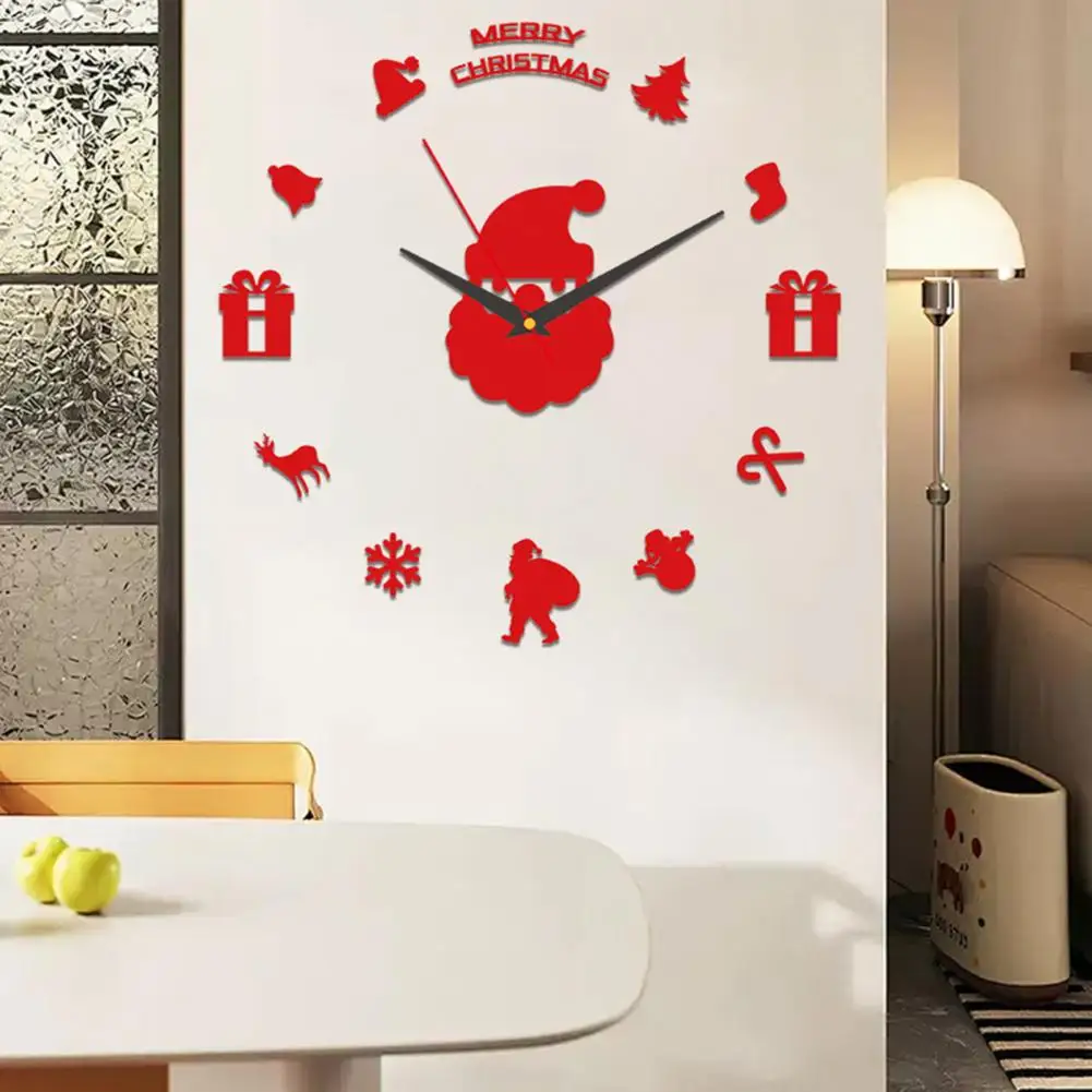 Christmas Santa Claus Wall Clock Glow-in-the-dark Acrylic 3D Clock Silent Living Room Digital Analog Clock Home Decoration
