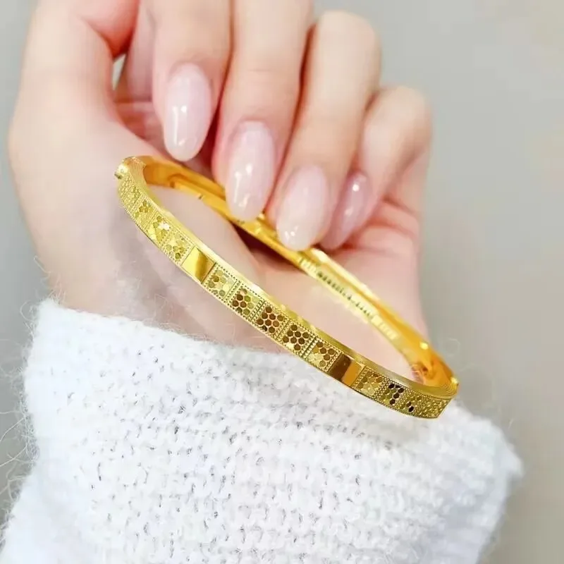 Elnar Jewelry Luxury 24K 9999 Pure Gold real gold Fish scale imperial concubine buckle bracelet light luxury women's bracelet
