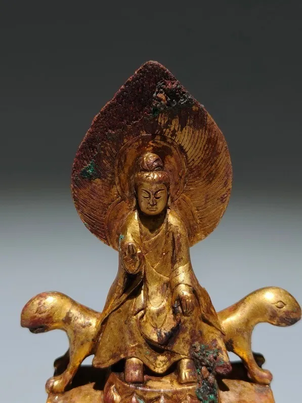 4.7'' Old Dynasty Bronze Ware 24 K Gold Medicine Buddha Shakyamuni Buddha statue