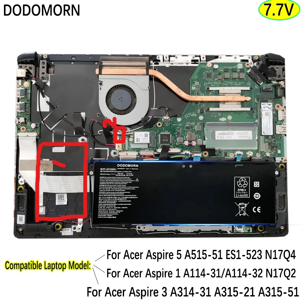 DODOMORN AP16M5J 노트북 배터리 Acer Aspire 1 A114-31/A114-32 N17Q2 3 A314-31 A315-21 A315-51 A315 4810mAh