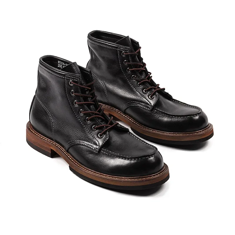 Motorcycle Ankle Boots Cow-leather Boots for Men