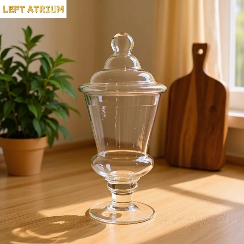Simple High Footed Glass Candy Jar Storage Bottle Ornaments Transparent Glass Jar Storage Tank Wedding Decoration Flower Vase view 3