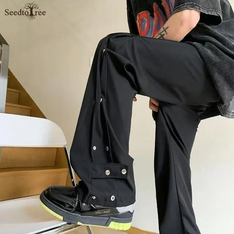 

Men's Solid Color Single Breasted Casual Pants Fashion Straight Cargo Pants