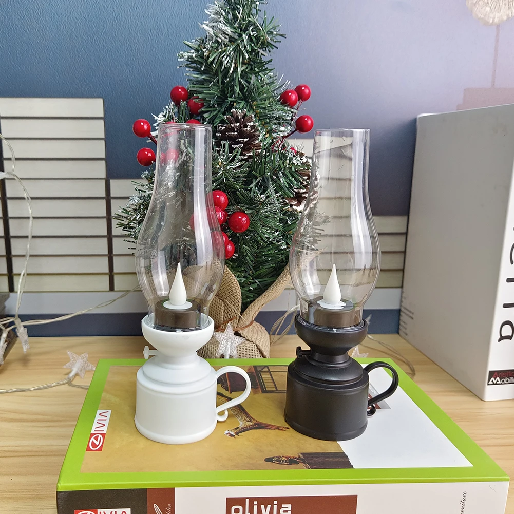 C5 Electronic Candle Lamp Portable LED Small Wind Lantern Battery Powered Oil Table Decorative Lamp for Holiday Birthday Decor