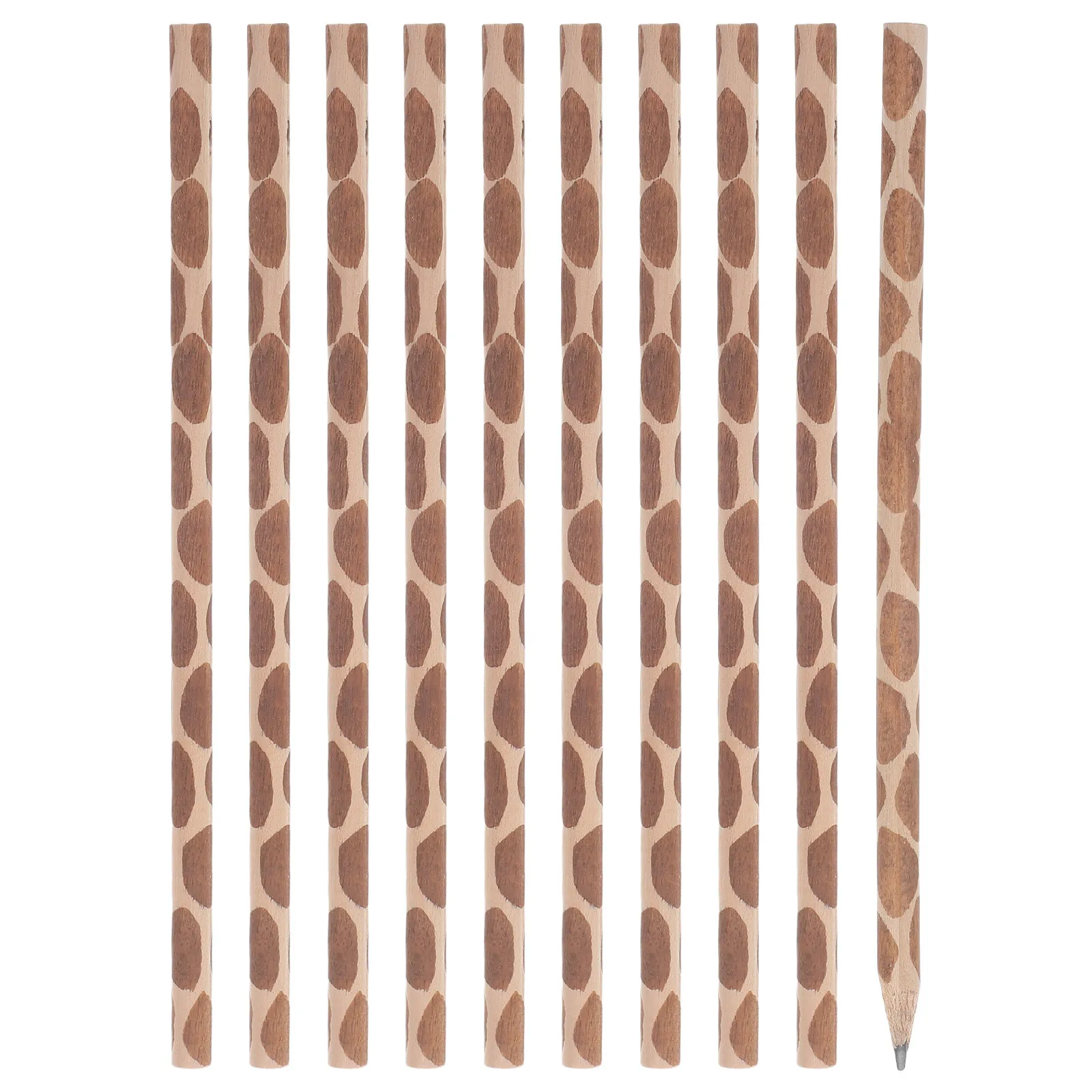 10Pcs Wooden Jungle Animal Pencils Hand-Painted Giraffe Design Round Comfort Grip Writing Drawing School Prize Birthday