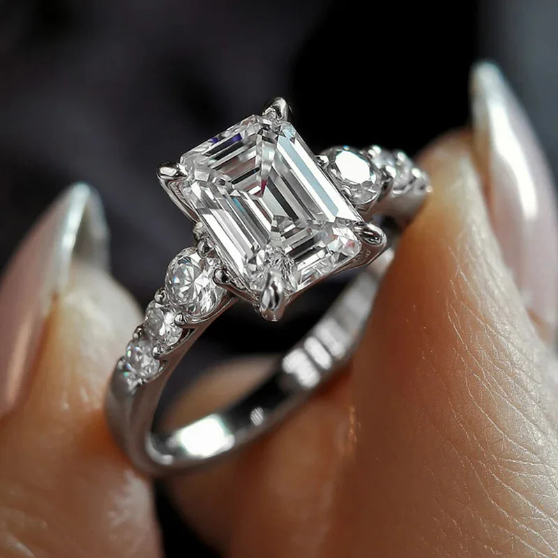 Huitan Eleganter Damenring für Hochzeit, Verlobung, luxuriös, mit hellblauem CZ-Stein, Party-Accessoires, zarter Damenschmuck, Geschenk – Detail 24