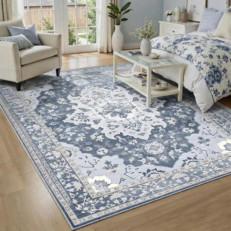 Vintage Persian Beige Coffee Distressed Pattern Carpet for Living Room Cream Mid-century Style Rug Washable Anti-slip Floor Mat