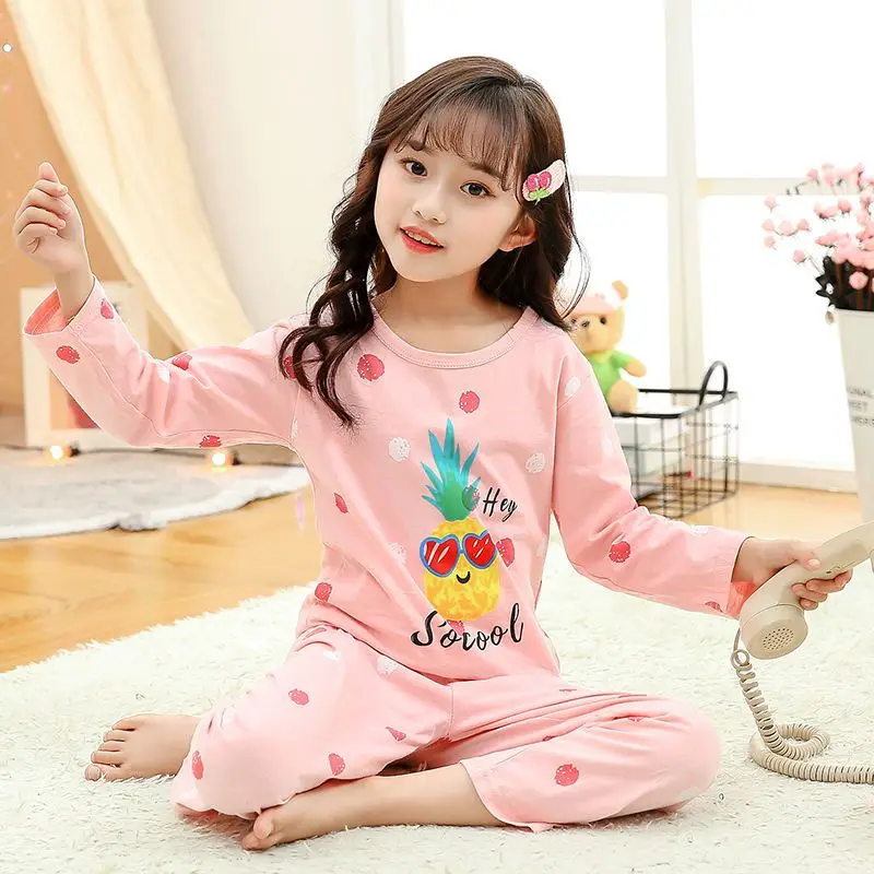 Children's Long-sleeved Girls' Summer Thin Cotton Pajamas A Set Baby Loungewear  Air-conditioning Clothes Spring Autumn Trousers