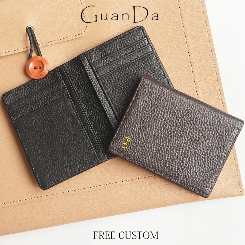 Genuine Leather Card Holder Man Custom Name Business Large Capacity Card Wallet Slim Luxury Vintage Engrave Initials Card Bag