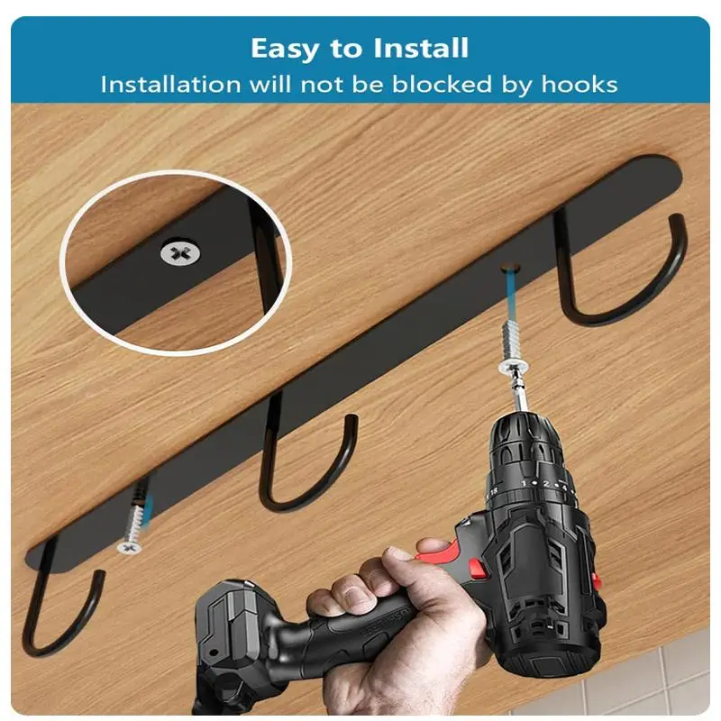 Multifunction 3 Hook Coffee Cup Mug Holder Black Hooks Shelf Multifunction Kitchen Cabinet Sundries Organizer Storage