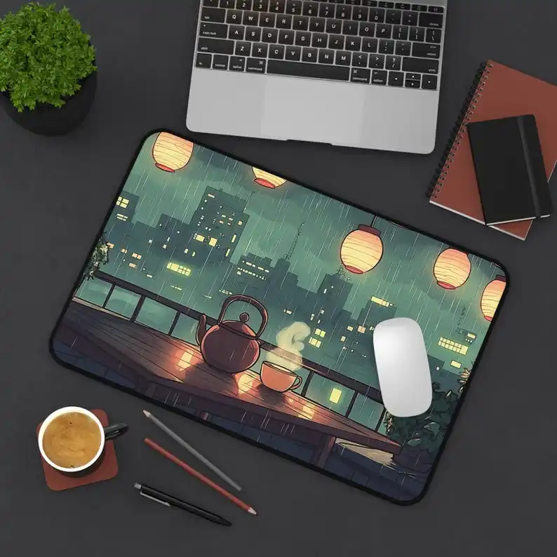 

Japanese Roof Table Mat,beautiful Rainy Night Mousepad,comfortable Tea View Table Mat,anime City View Office Decoration,game Mat
