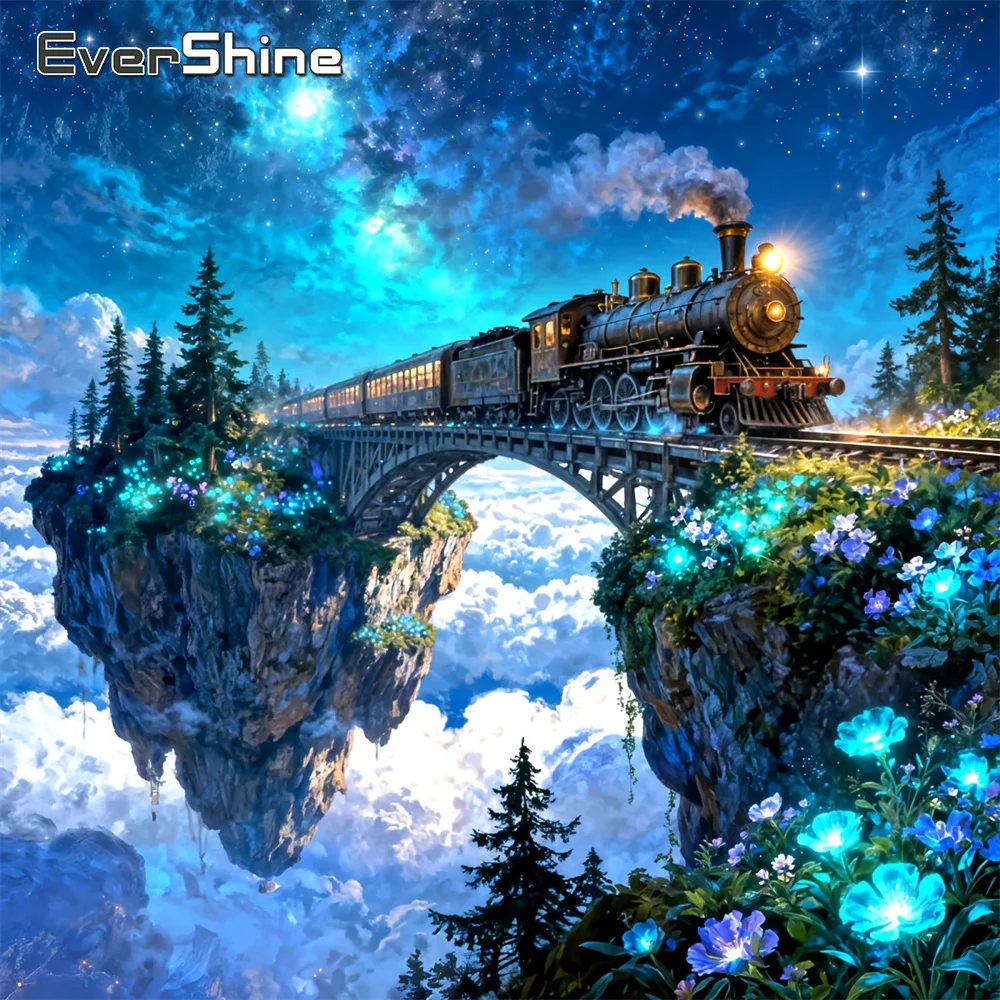 Evershine Diamant-Mosaik-Zug-Landschaft, DIY-Muster für Erwachsene, Anfänger, Diamant-Gemälde, Brücke, handgefertigt, einzigartiges Geschenk