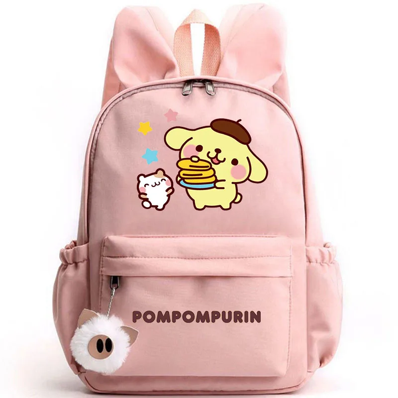 Pompompurin-Sac à dos avec oreilles de lapin pour fille et garçon, sacs d'école décontractés, sac à dos pour étudiant, sac à dos pour adolescent, sac de voyage pour femme