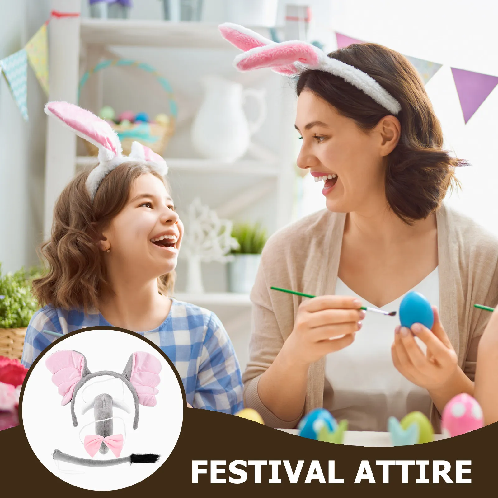 1Set Unique Elephant Costume Set with Ear Headband Bow Tie Tail for Women Festival Party Role Play Photo Prop Accessories