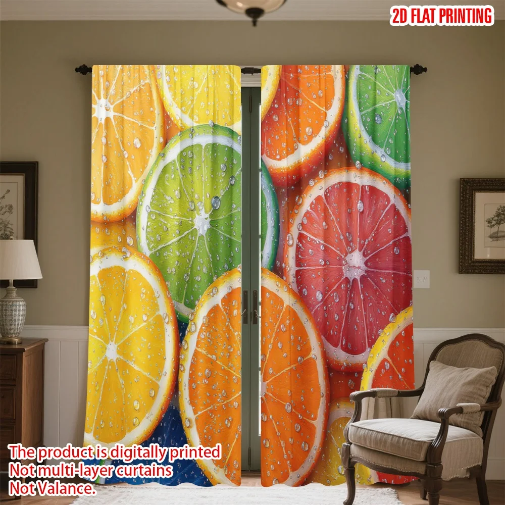 

2D flat printing 2pcs Drapes Colorful Citrus Slices Digital Printed Polyester Drapes Family Party Decoration for Holiday Parties