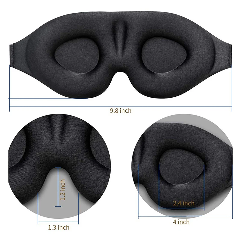 Masque noir en mousse à mémoire de forme pour les yeux, patch de couverture oculaire, aide au sommeil 3D, masque facial en antarctique, sans ailes