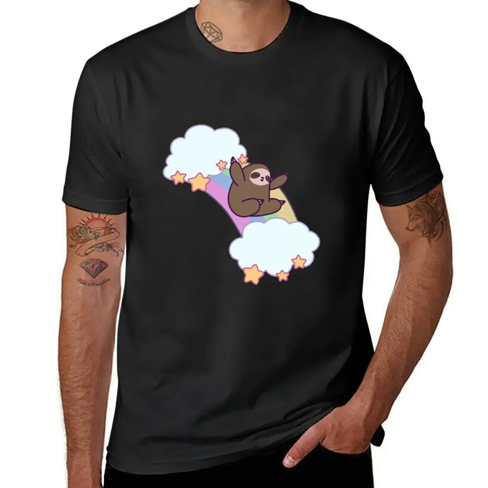 

Rainbow Cloud Sloth T-Shirt cute tops blacks customizeds oversized workout shirts for men