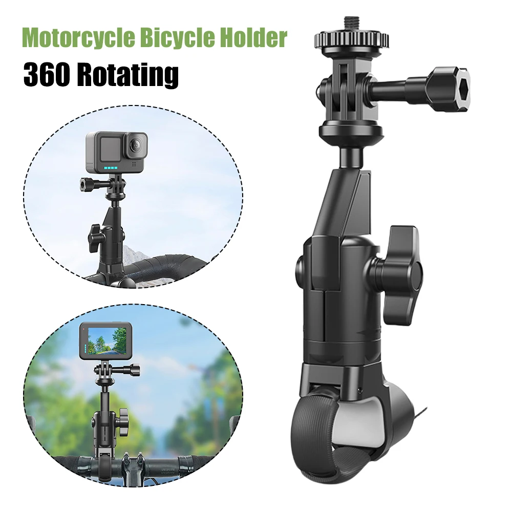 Motorcycle Bicycle Holder Camera Monopod Mount 360 Rotating Bicycle Handlebar Stand for Insta 360 X2 X3 X4 Go Pro 12 11 10